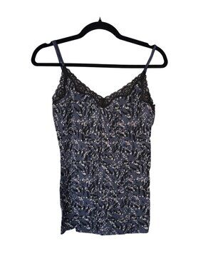 Express Womens Sleeveless Lace Trim Cami Top - Size S - Blue & Black Floral Desi